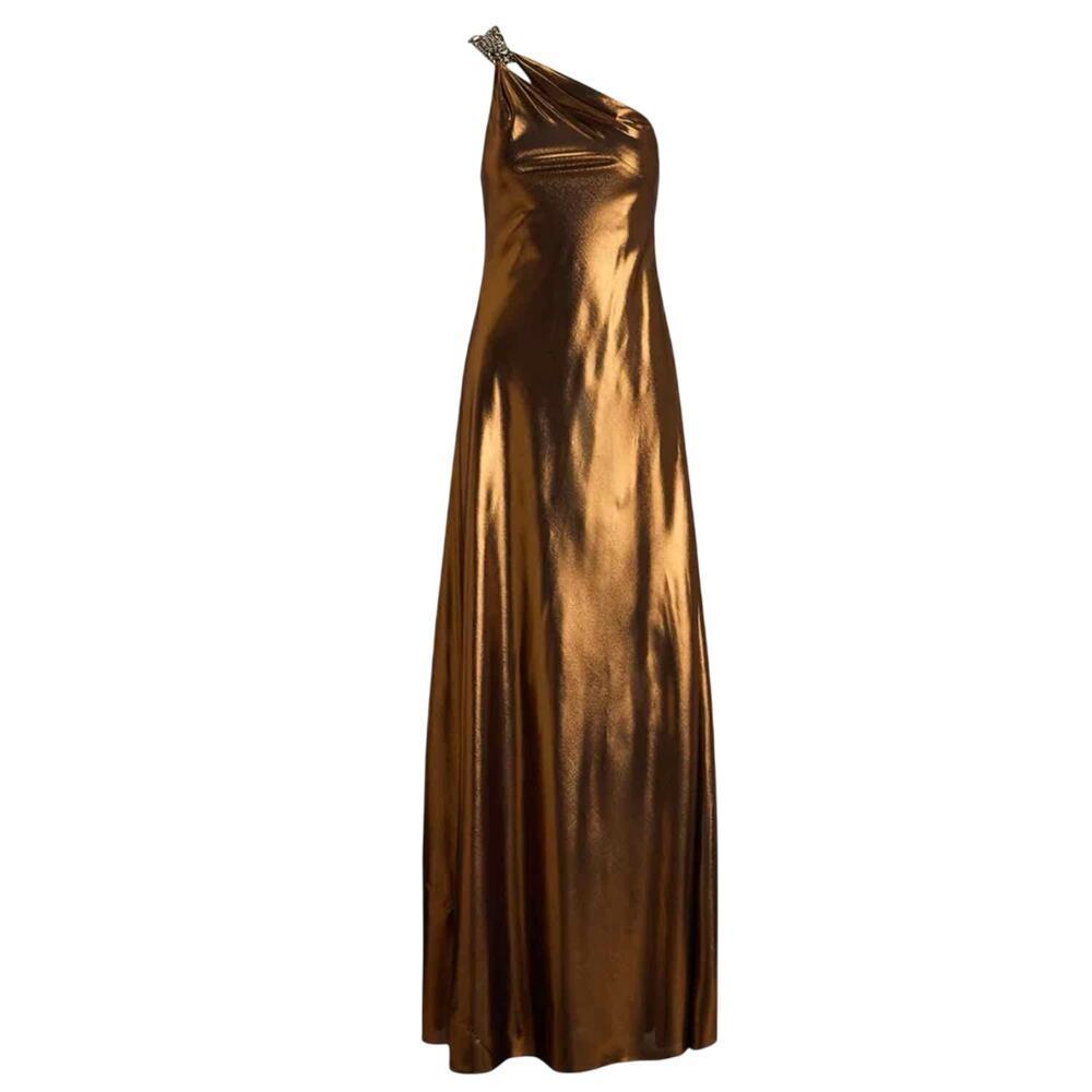 Lauren Ralph Lauren Metallic Chiffon One Shoulder Gown Party Size Us 10